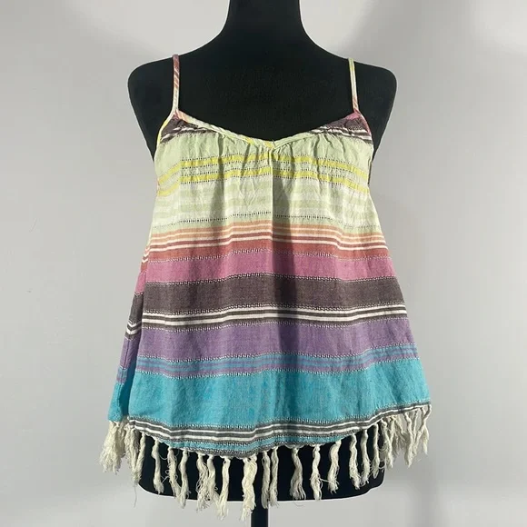 Billabong Multi colored stripped cotton fringe tank top,XS - Picture 9 of 9
